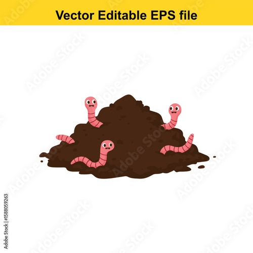 Worms wriggling in a pile of rich soil