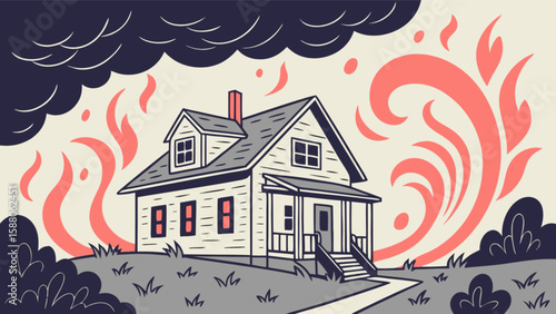 House fire illustration vector art design for safety and prevention awareness campaign and educational materials