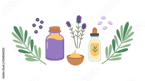 Aromatherapy essential oils lavender and rosemary spa treatment wellness and relaxation natural skincare product