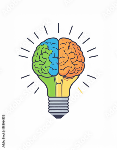 Colorful brain inside a lightbulb, symbolizing creativity and innovative thinking.