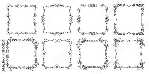 A collection of hand-drawn vintage decorative frames. Ideal for invitations, greeting cards, certificates, photo borders, or elegant graphic design elements