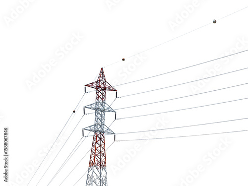 High voltage power line isolated on white background.