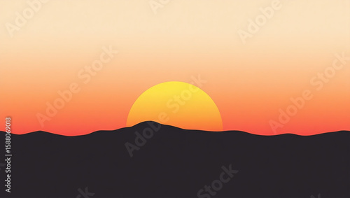 Minimalist sunset over dark hills gradient sky sunrise