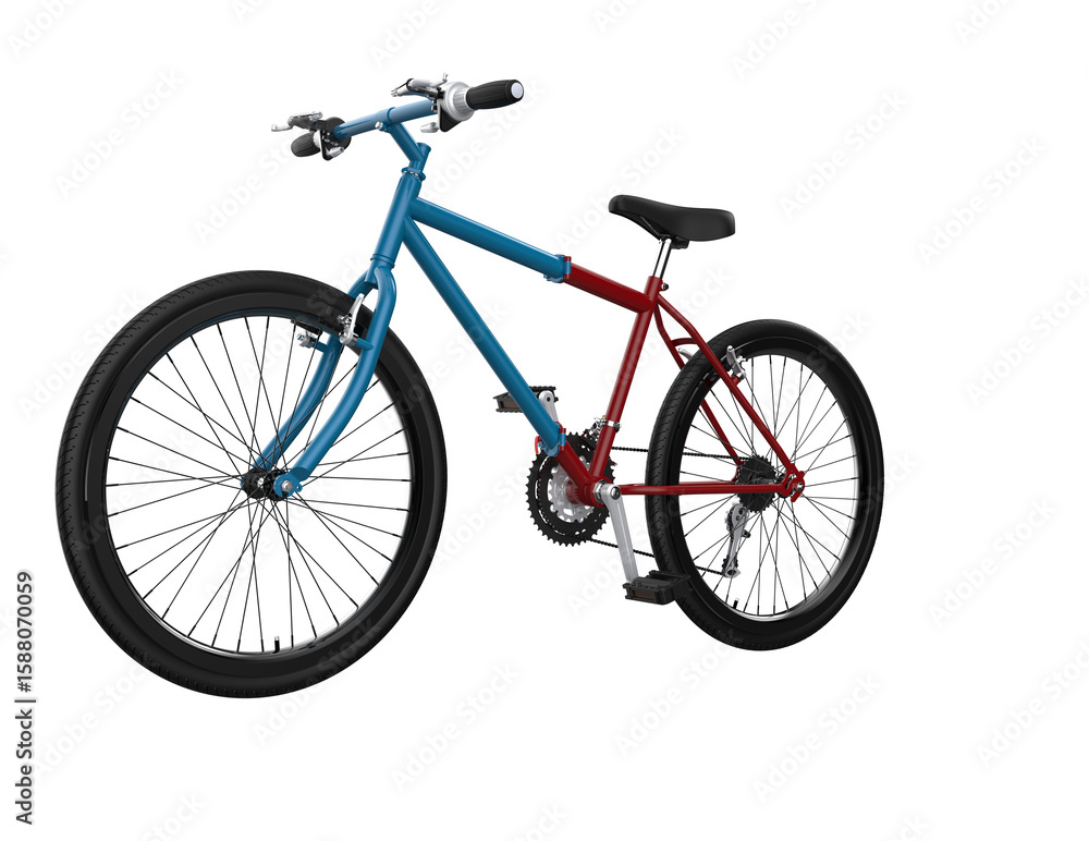 Obraz premium Striking Blue Red Custom Folding Bike: 3D Render of Innovative Urban Mobility Solution. Sleek, Modern Design for Eco-Friendly Commuting and Active City Lifestyle. Isolated Product Shot for Marketing.