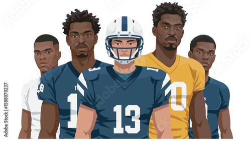 Minimalist portrait of a focused and determined football team 