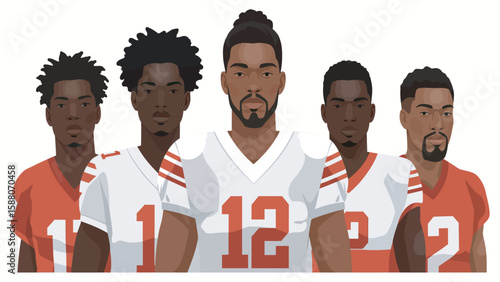 Minimalist portrait of a focused and determined football team 