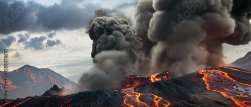 Lava Flowing, Ash Plume