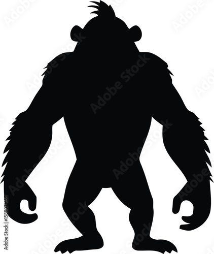 Silhouette of powerful upright gorilla with broad shoulders looking forward
