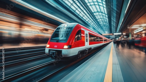 Wallpaper Mural Dynamic visualization showcasing a high-speed train, symbolizing rapid transit within a modern transportation hub, accentuating swift journey and connectivity across the urban environment Torontodigital.ca