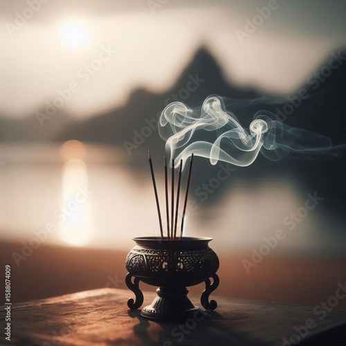Incense Stick Burning A single stick of incense burning in a hol