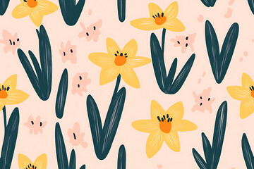 Wandcirkels Kinderkamer patronen Minimalistische narcissen op wit  © Sohaib