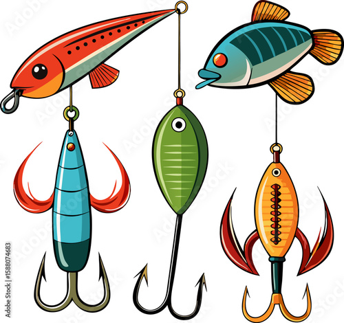   Fishing Hook and Lure Vector Set