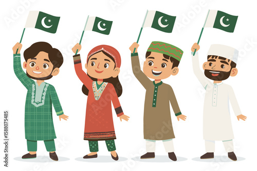 Pakistan Independence Day Children Celebrating With Flags