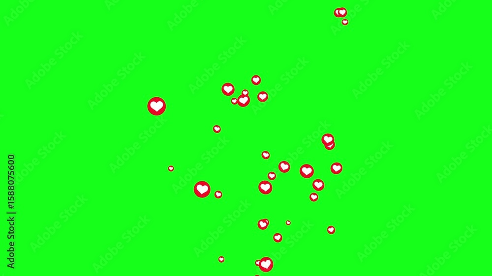 Heart Flying Green Screen Alpha channel. Love Emoji social media element Live streaming style transparent background. Heart Seamless Loop 4k Video. Ramantic Valentine Background. Emoji Participles.
