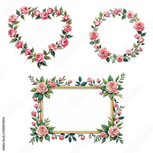 Wallpaper Mural Pink Flowers Floral border and frames. Illustration in oil painting style. Graphical resources for making artistic craft, junk journals and printed material  Torontodigital.ca