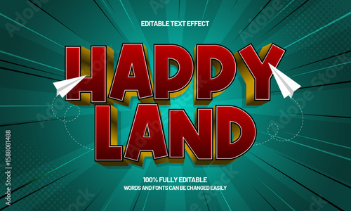 happy land editable text effect with a kids and play text style