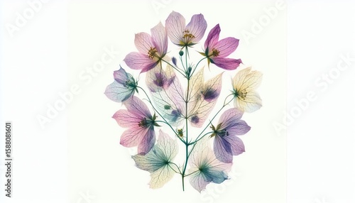 Pressed wildflower petal impressions duplicated via semitranspar