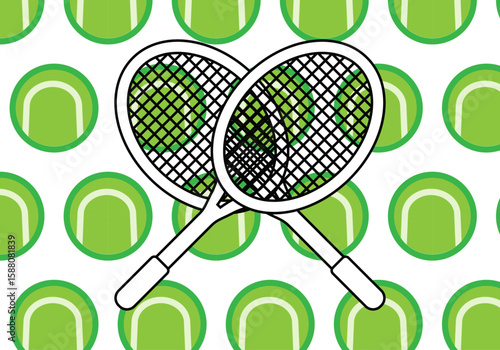 Fondo de bolas de tenis con dos raquetas