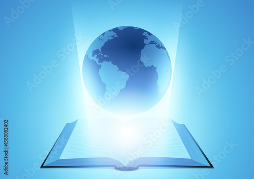 International Literacy Day Concept Illustration. Earth emerging from open book.