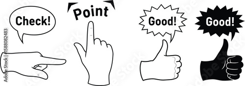 Collection of vector hand icons with check, point, and thumbs up gestures