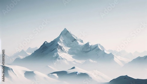 Minimalist Snowy Mountain Snow capped peak clear sky sharp detai