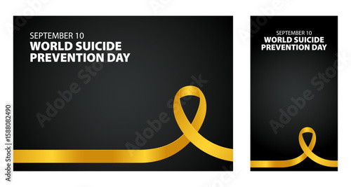 Yellow Ribbon for World Suicide Prevention Day. September 10 awareness graphic with copyspace