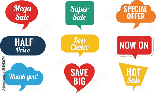 Bright shopping speech bubbles offering discount sale and special offer deals