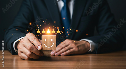 Customer satisfaction five star rating business service quality performance excellent experience concept 100