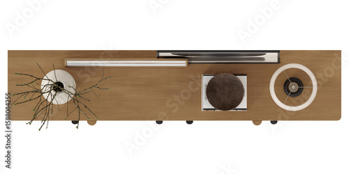 Konstfotografi top view of sideboard table with decoration set
