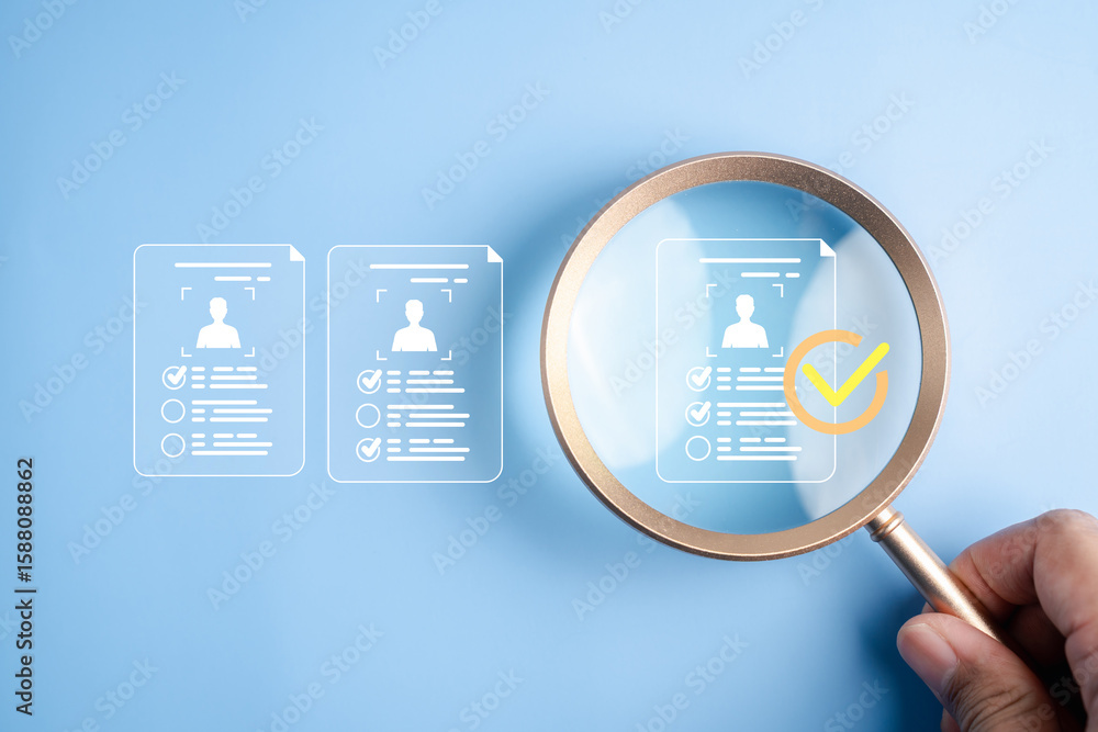 Φωτογραφία Human resource and new career recruitment resume selection, job candidate evaluation, talent acquisition, and employment decision with checklist approval in hiring process