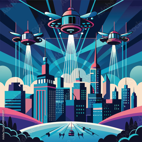 AI Drone Swarm Forming Light Patterns Futuristic