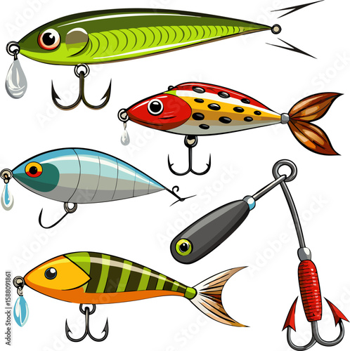  Fishing Hook and Lure Vector Set