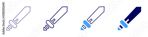 Sword sharpening icon in 4 different styles. Thin Line, Line, Bold Line, Duotone. Duotone style. Editable stroke