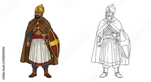 Ethiopian General Coloring Page with Detailed Colored and Outline Military Uniform