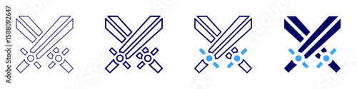 Sword smithing icon in 4 different styles. Thin Line, Line, Bold Line, Duotone. Duotone style. Editable stroke