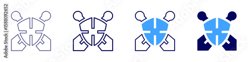 Sword sparring icon in 4 different styles. Thin Line, Line, Bold Line, Duotone. Duotone style. Editable stroke