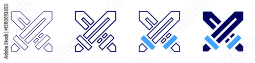 Sword school icon in 4 different styles. Thin Line, Line, Bold Line, Duotone. Duotone style. Editable stroke