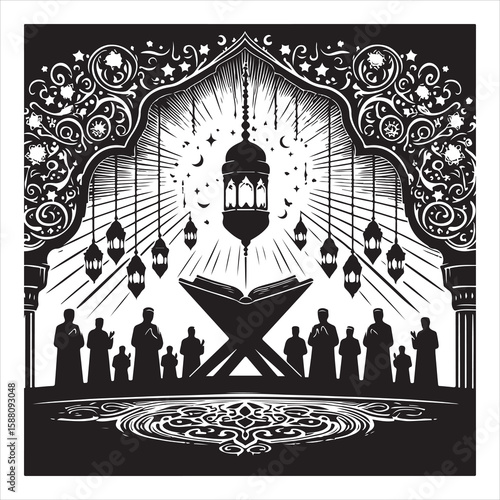 holy quran silhouette , black colour vacktor 