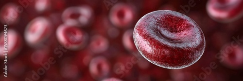 Macro view of a single red blood cell surrounded by others, illustrating the structure and function of these essential components in blood.