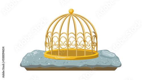Download golden bird cage vector illustration, decorative cage design, pet cage graphic for free use online