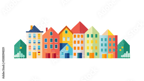 Colorful city buildings vector illustration for urban landscape and architecture design projects and presentations