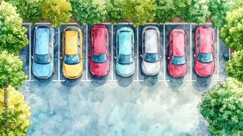 Parked cars watercolor painting showing congestion issues