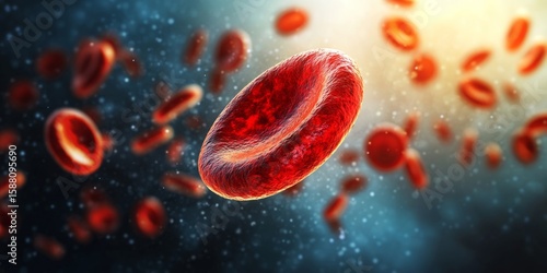 Dramatic illustration of a blood cell among others at a microscopic level, bringing attention to the complexity of circulatory biology.