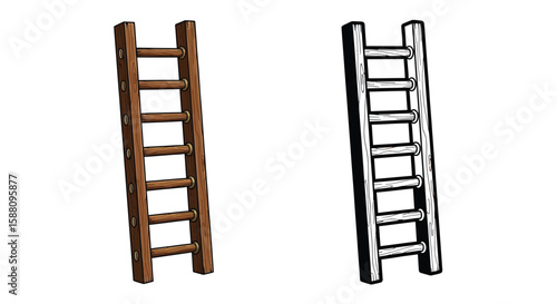 Iron Age Siege Ladder Coloring Page for Kids Dual Colored and Outline Tool