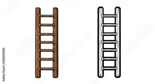 Iron Age Siege Ladder Coloring Page with Detailed Colored and Outline Versions