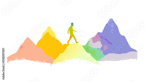 Mountain hiking adventure illustration for outdoor activities and travel destination concept design art