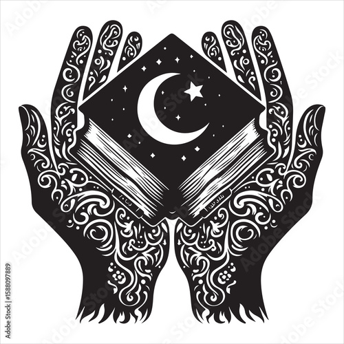 holy quran silhouette , black colour vacktor 