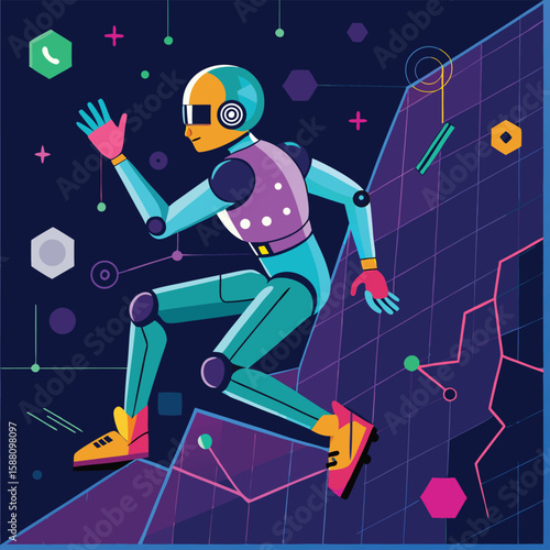 AI Climbing Wall with Holographic Grips Vector Design
