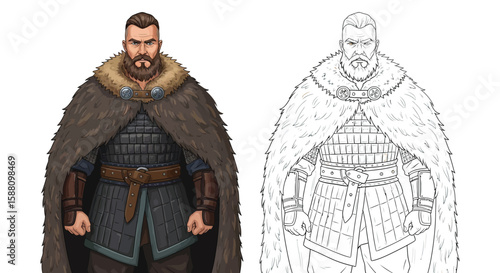 Norse General Coloring Page with Colored and Outline Robes Viking Historical Figure Art