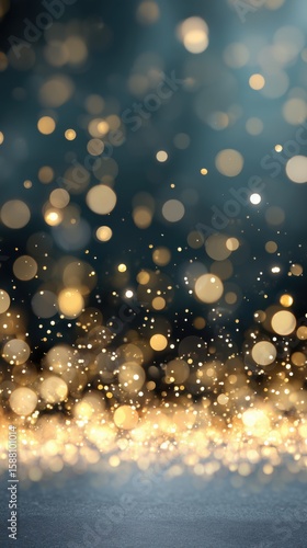 Beautiful golden bokeh lights create a magical atmosphere in a dark setting for a festive celebration